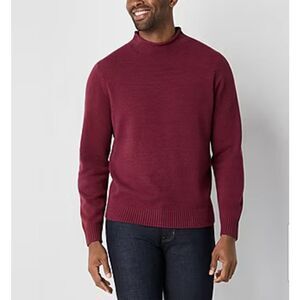 NWT ST. JOHN’S BAY Men’s Sweater L Roll Neck Burgundy Red Classic Fit Soft Knit